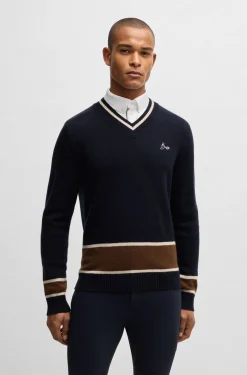Reitsport-Pullover aus Wolle mit Kaschmir und V-Ausschnitt