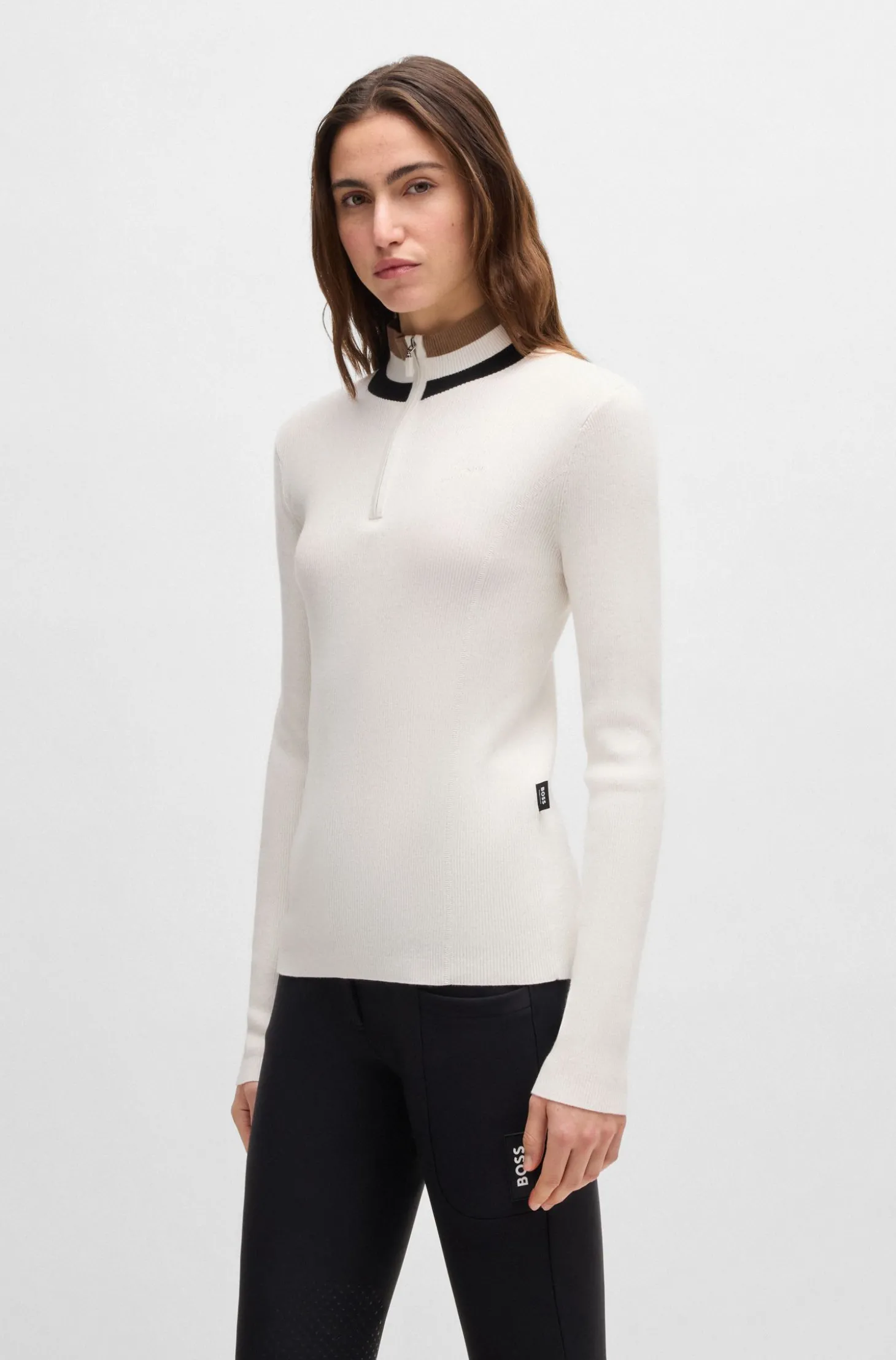Reitsport-Pullover mit Rippstruktur und Troyerkragen