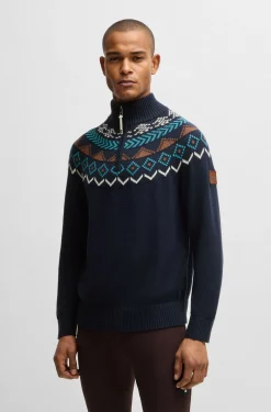 Reitsport-Pullover mit Troyerkragen und Strickmuster