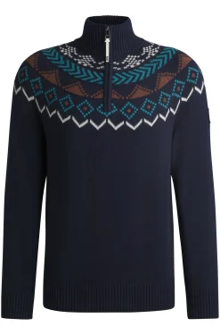Reitsport-Pullover mit Troyerkragen und Strickmuster