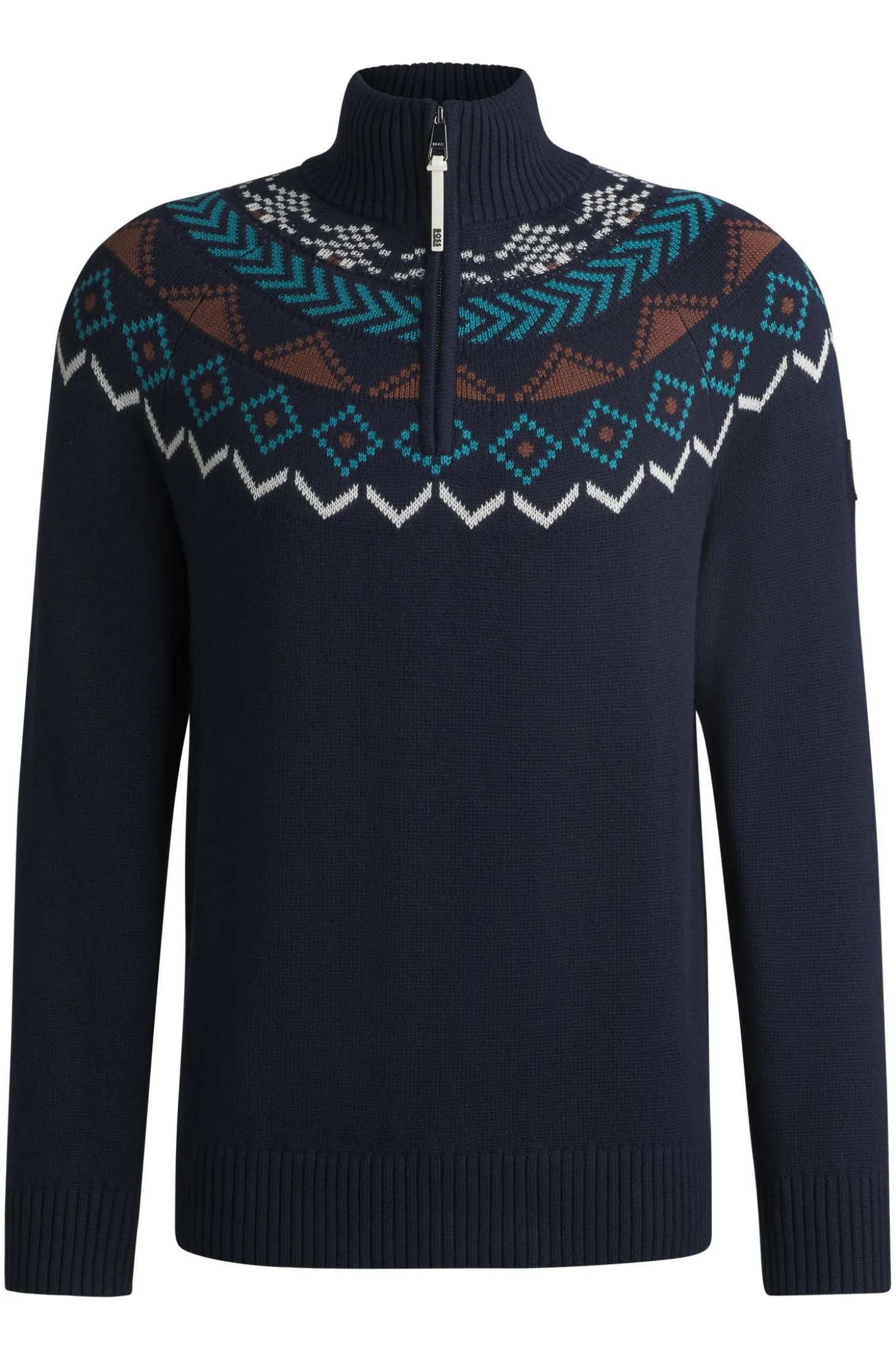 Reitsport-Pullover mit Troyerkragen und Strickmuster