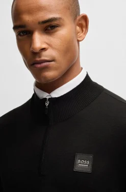 Reitsport-Pullover mit Troyerkragen und Logo-Aufnäher
