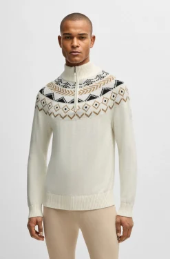 Reitsport-Pullover mit Troyerkragen und Strickmuster