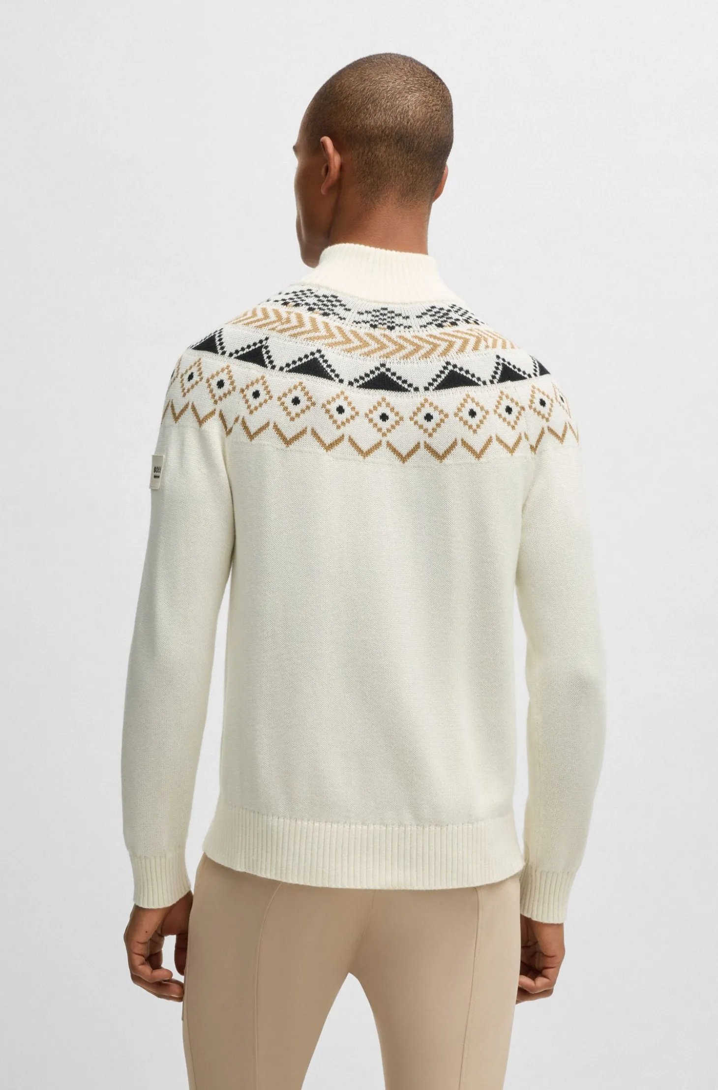 Reitsport-Pullover mit Troyerkragen und Strickmuster
