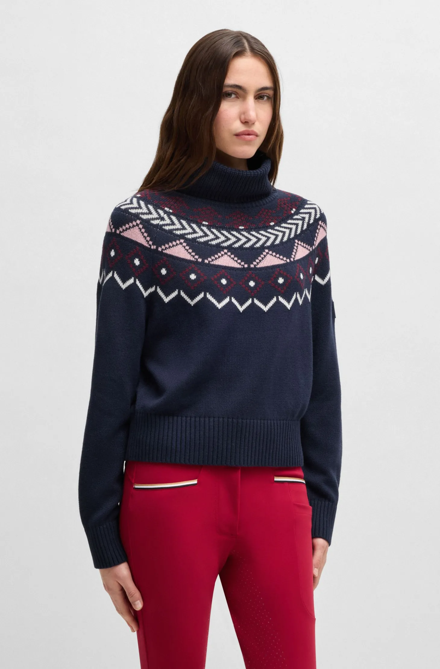 Reitsport-Rollkragenpullover mit Strickmuster