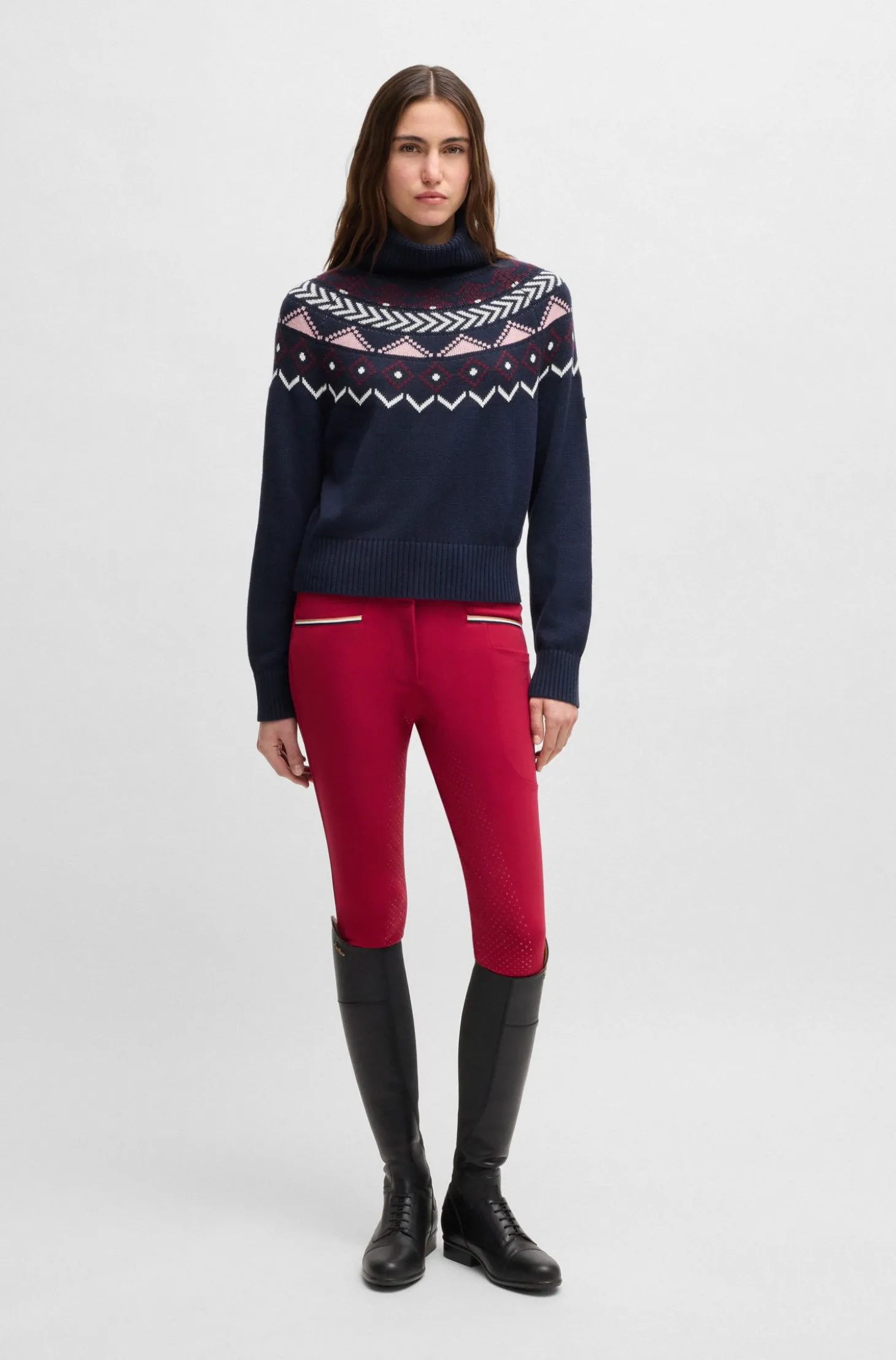 Reitsport-Rollkragenpullover mit Strickmuster