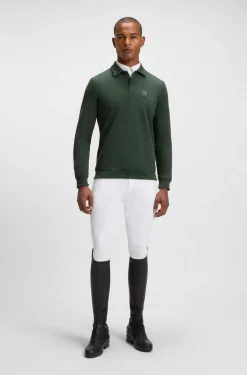 Reitsport-Strick-Poloshirt aus Stretch-Baumwolle mit Logo-Patch