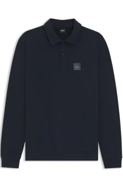 Reitsport-Strick-Poloshirt aus Stretch-Baumwolle mit Logo-Patch
