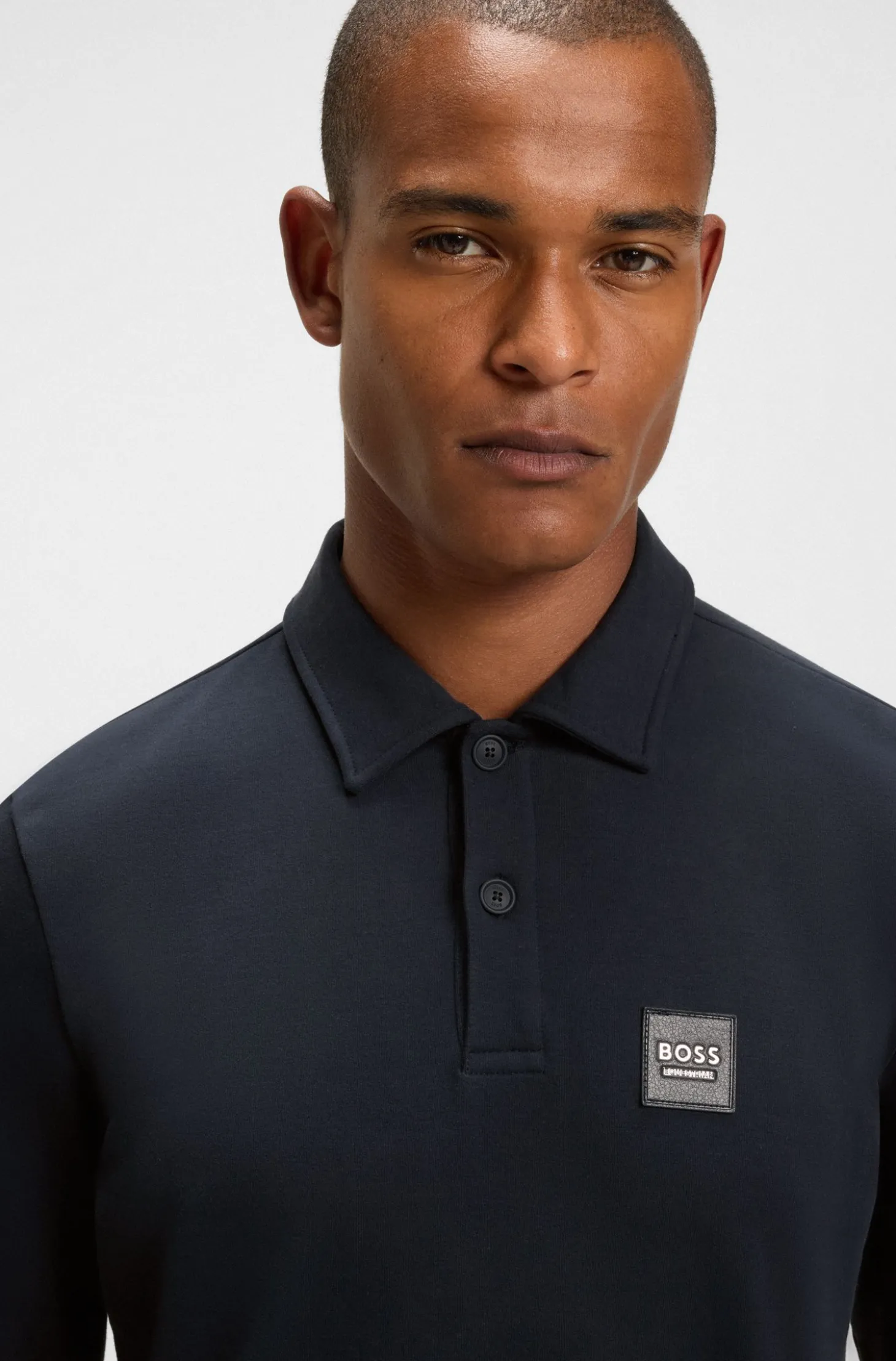 Reitsport-Strick-Poloshirt aus Stretch-Baumwolle mit Logo-Patch