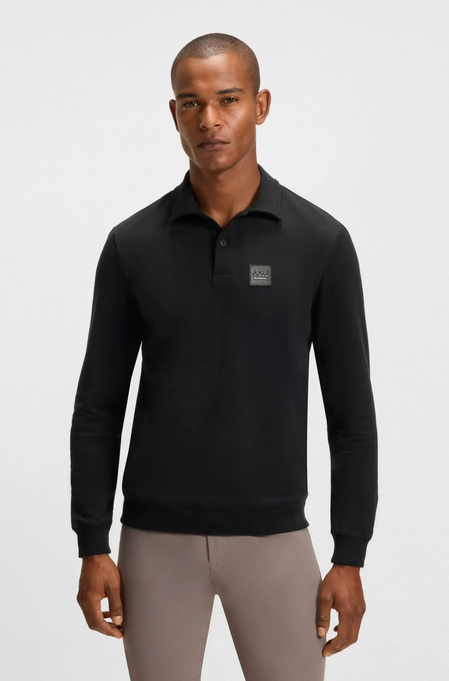 Reitsport-Strick-Poloshirt aus Stretch-Baumwolle mit Logo-Patch