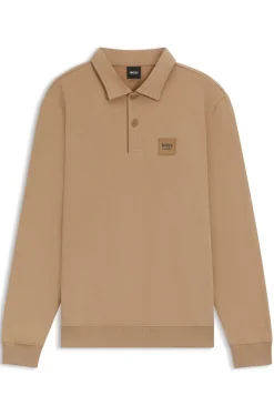 Reitsport-Strick-Poloshirt aus Stretch-Baumwolle mit Logo-Patch