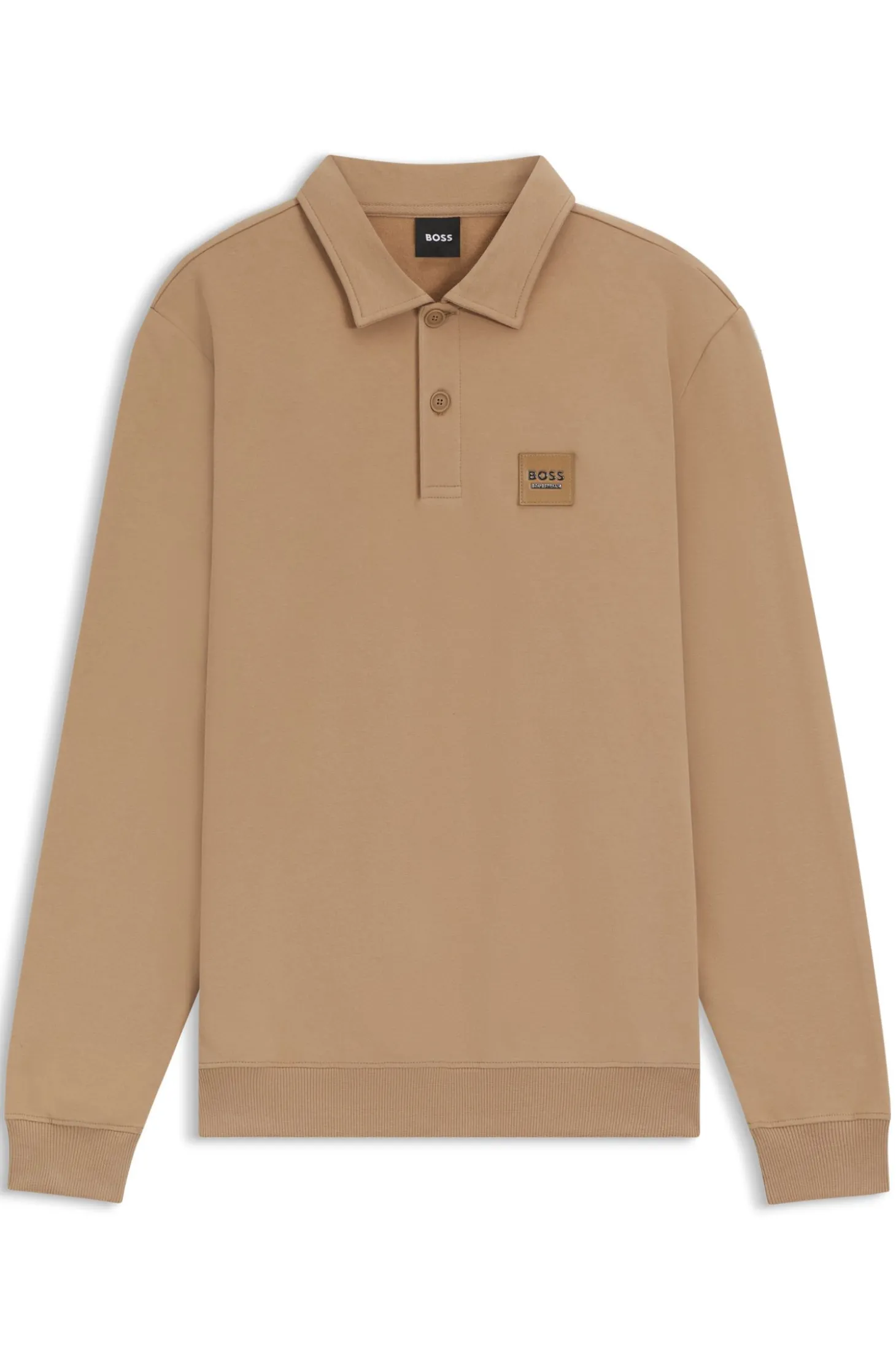 Reitsport-Strick-Poloshirt aus Stretch-Baumwolle mit Logo-Patch