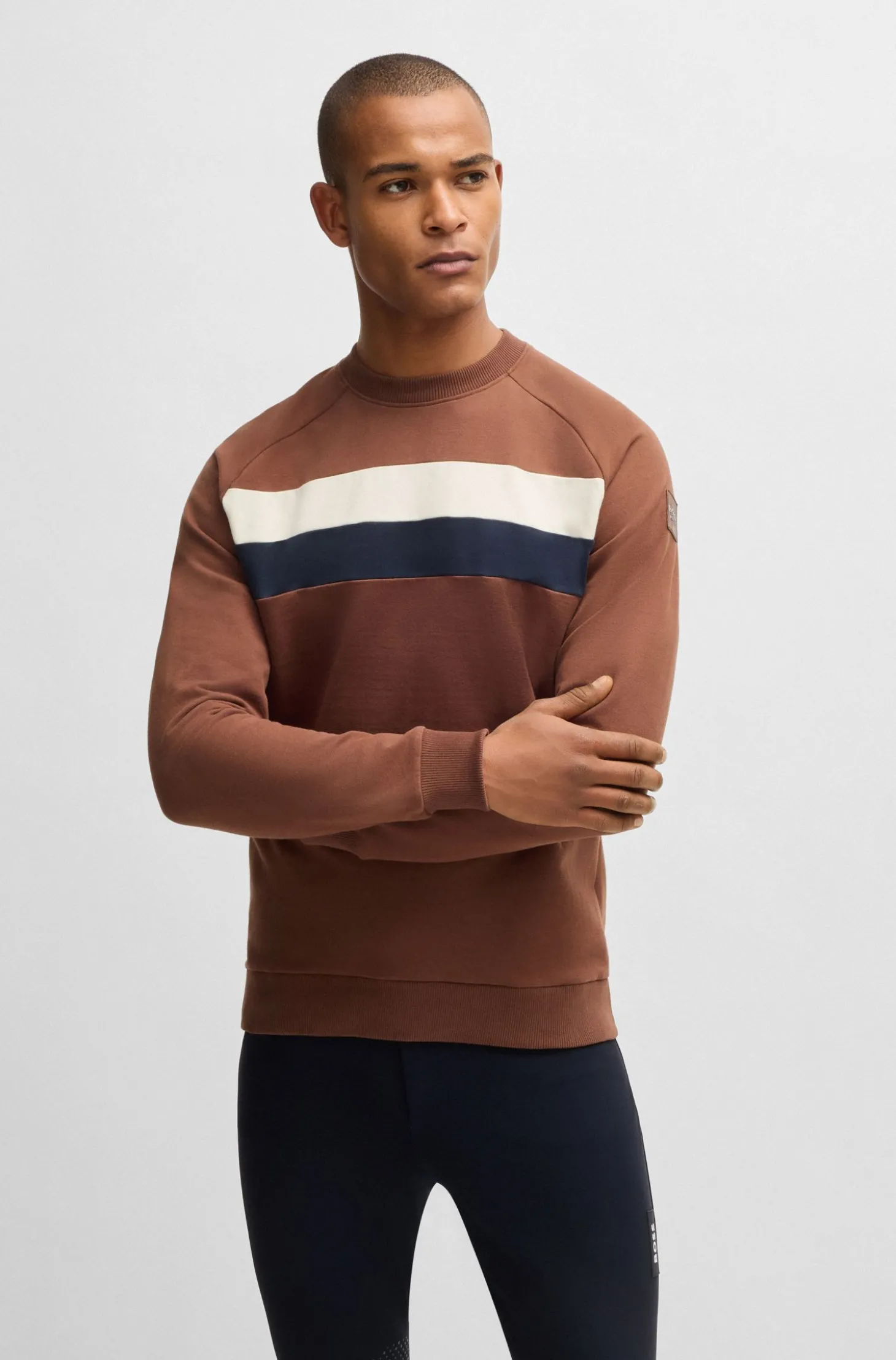 Reitsport-Sweatshirt aus Stretch-Baumwolle mit Blockstreifen