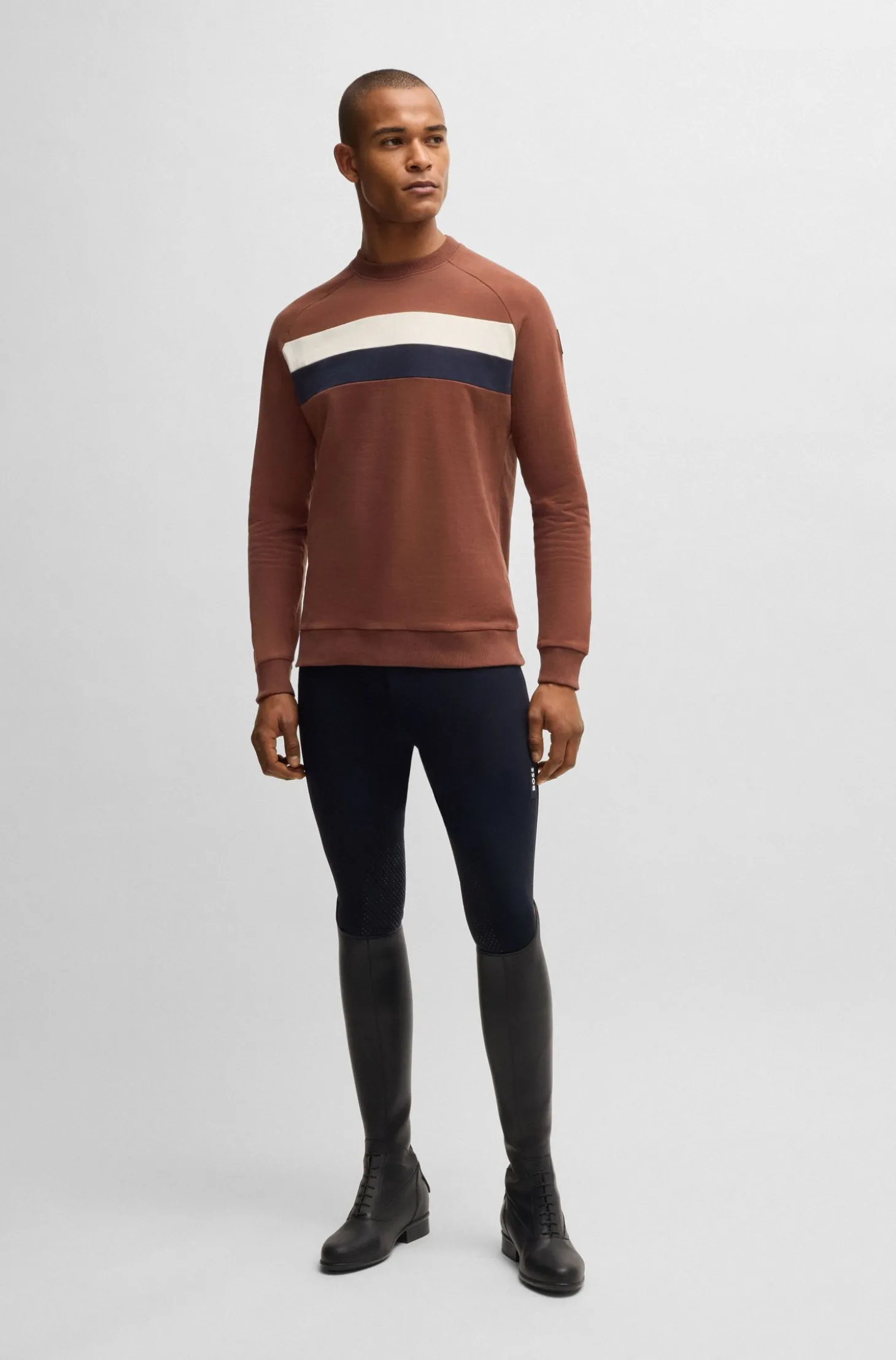 Reitsport-Sweatshirt aus Stretch-Baumwolle mit Blockstreifen