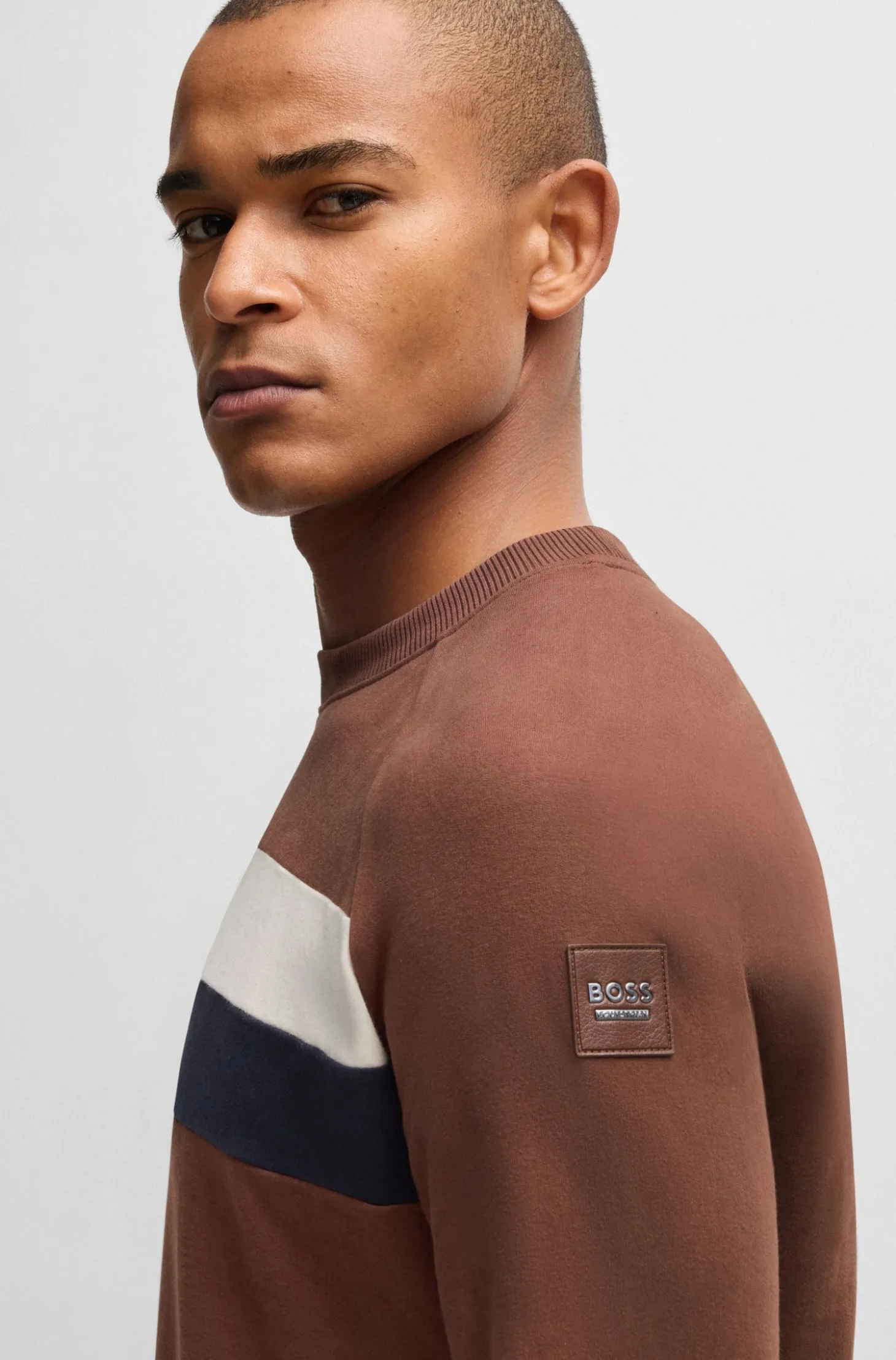 Reitsport-Sweatshirt aus Stretch-Baumwolle mit Blockstreifen