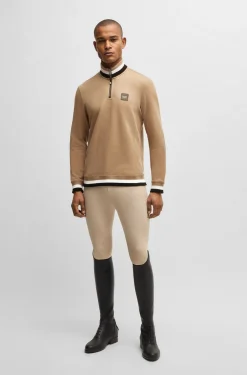 Reitsport-Sweatshirt aus Stretch-Baumwolle mit Troyerkragen