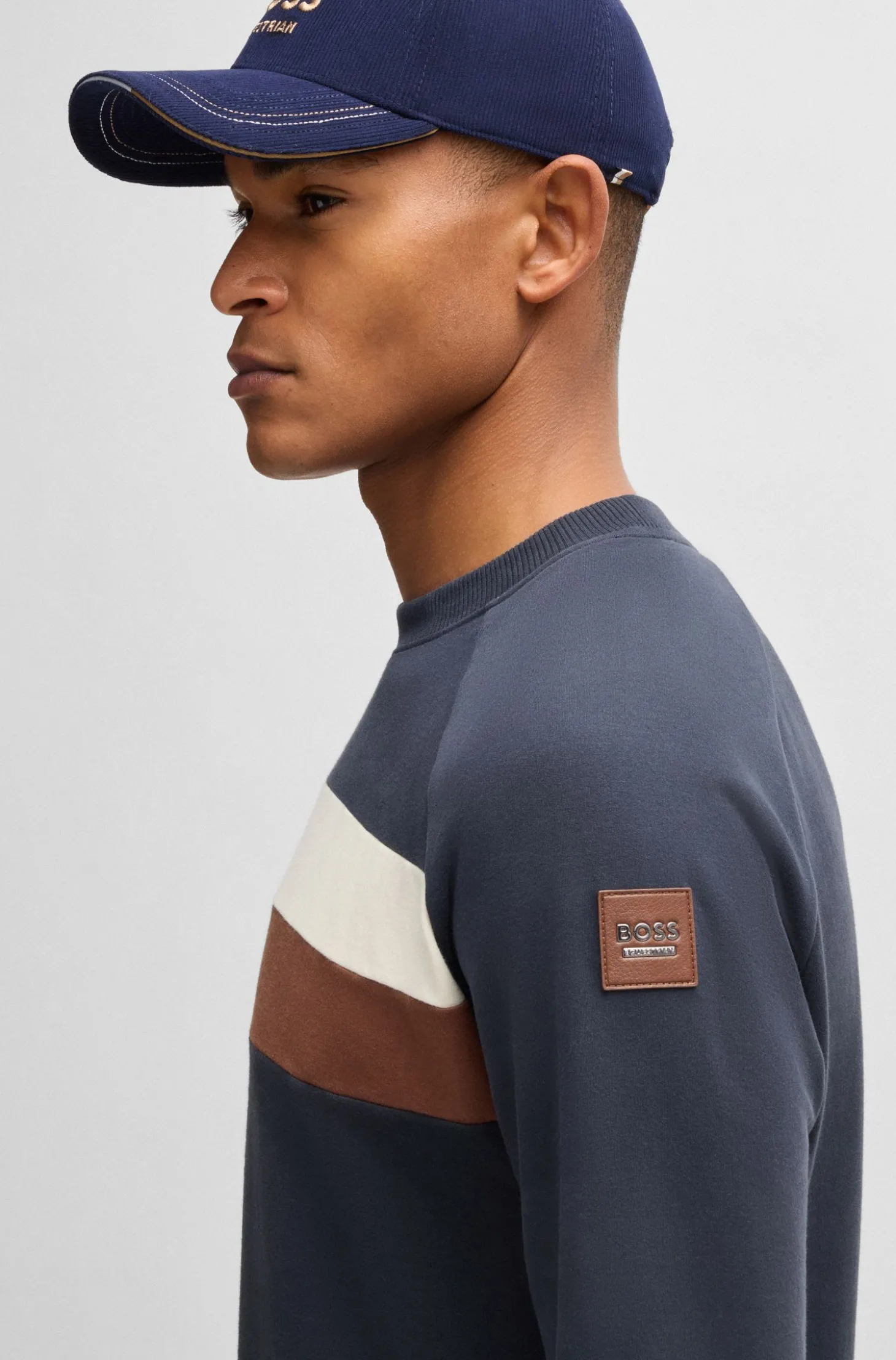 Reitsport-Sweatshirt aus Stretch-Baumwolle mit Blockstreifen
