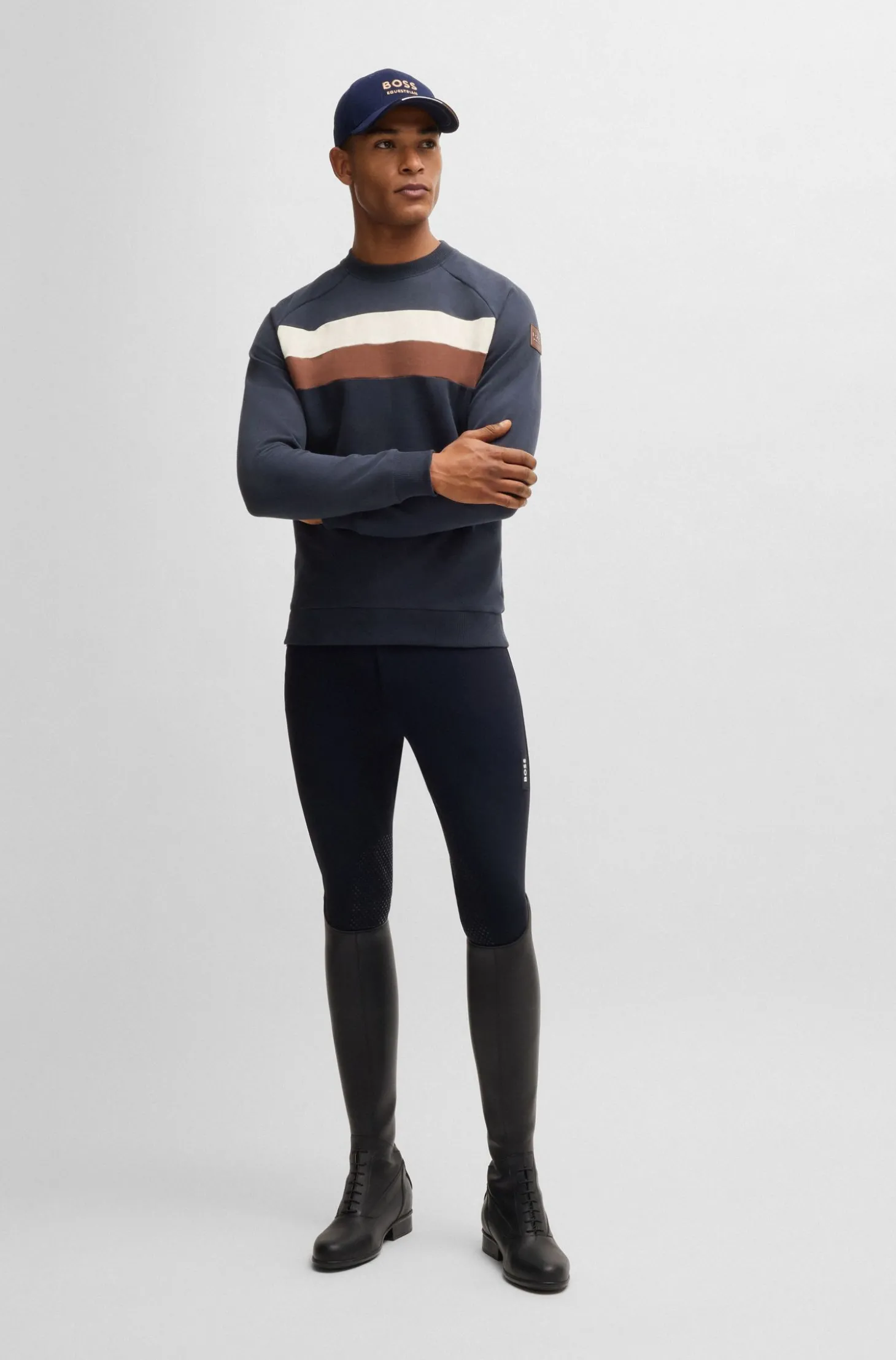 Reitsport-Sweatshirt aus Stretch-Baumwolle mit Blockstreifen