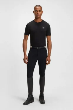 Reitsport-T-Shirt aus Stretch-Baumwolle mit Logo-Patch