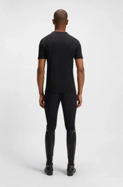 Reitsport-T-Shirt aus Stretch-Baumwolle mit Logo-Patch