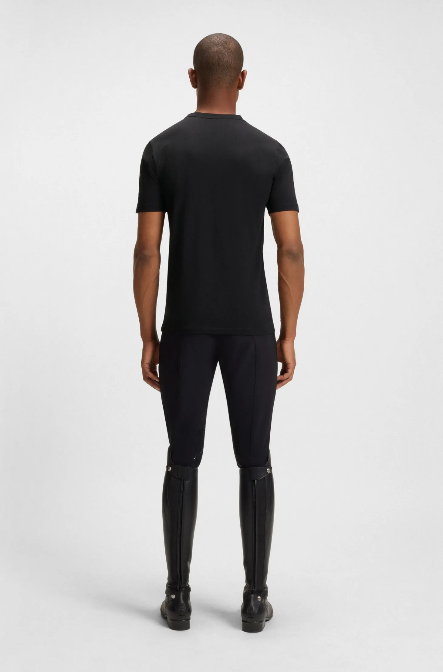 Reitsport-T-Shirt aus Stretch-Baumwolle mit Logo-Patch