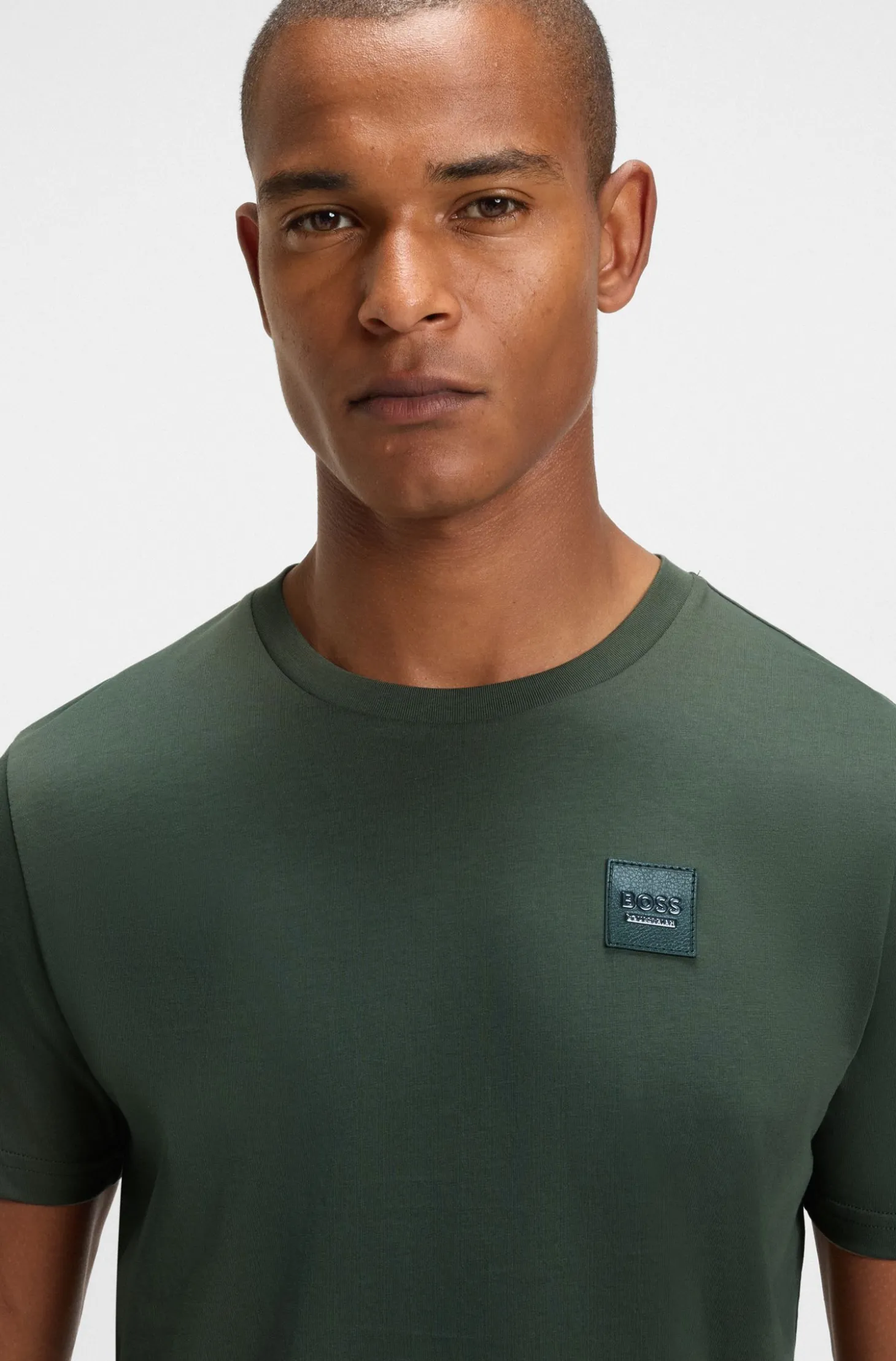 Reitsport-T-Shirt aus Stretch-Baumwolle mit Logo-Patch