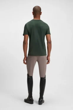 Reitsport-T-Shirt aus Stretch-Baumwolle mit Logo-Patch