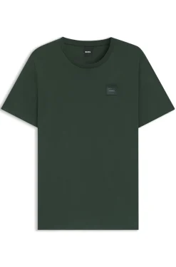Reitsport-T-Shirt aus Stretch-Baumwolle mit Logo-Patch