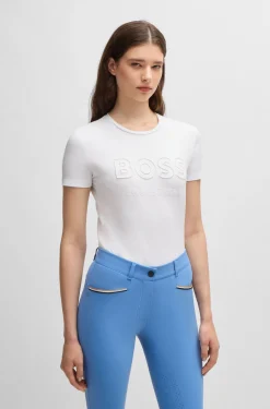 Reitsport-T-Shirt aus Stretch-Baumwolle mit Logo-Stickerei