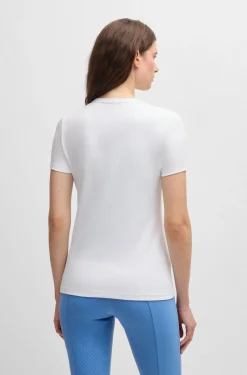 Reitsport-T-Shirt aus Stretch-Baumwolle mit Logo-Stickerei