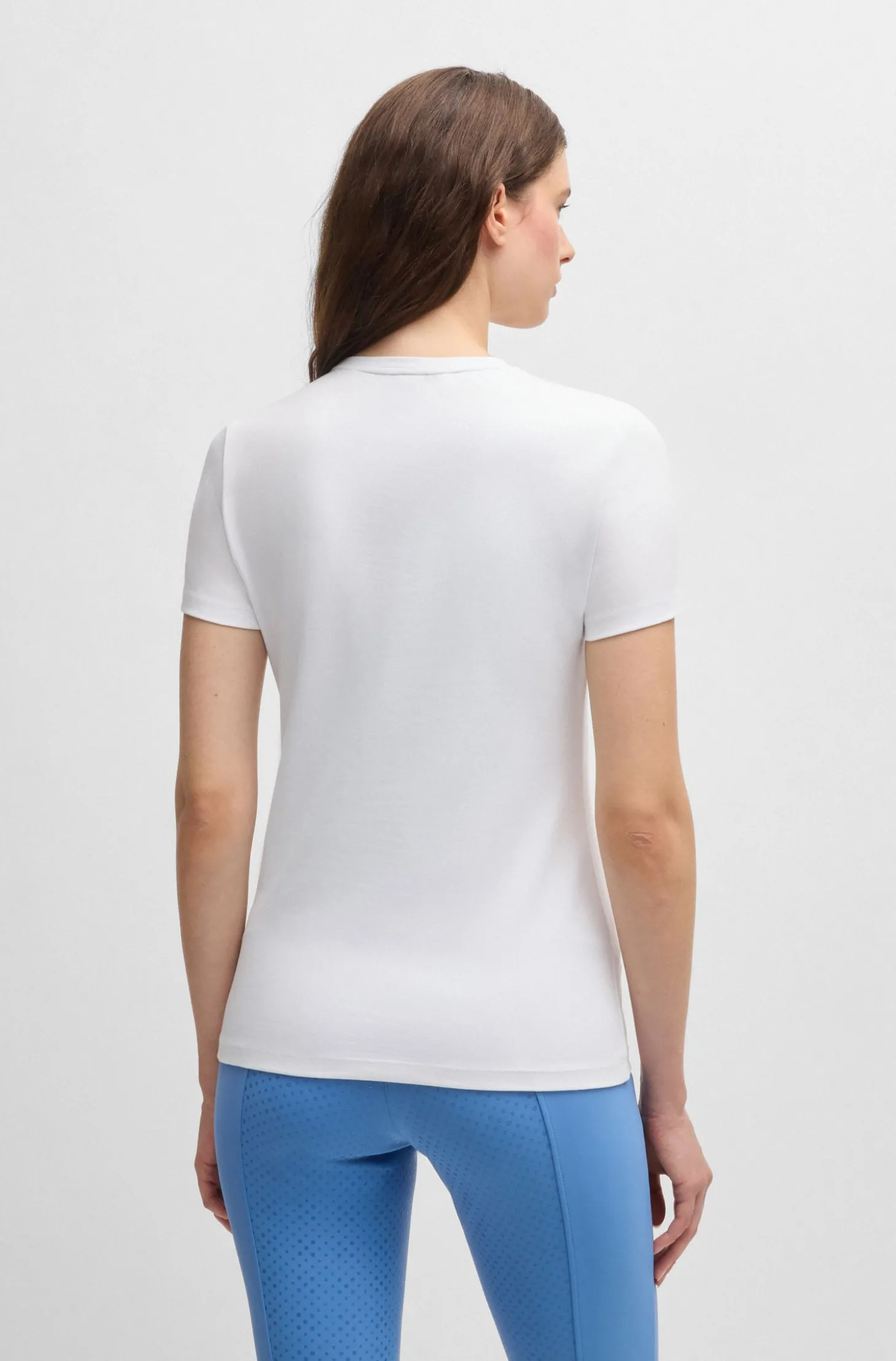 Reitsport-T-Shirt aus Stretch-Baumwolle mit Logo-Stickerei