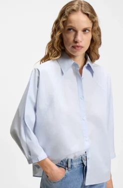 Relaxed-Fit Bluse aus Baumwoll-Popeline mit Kimonoärmeln