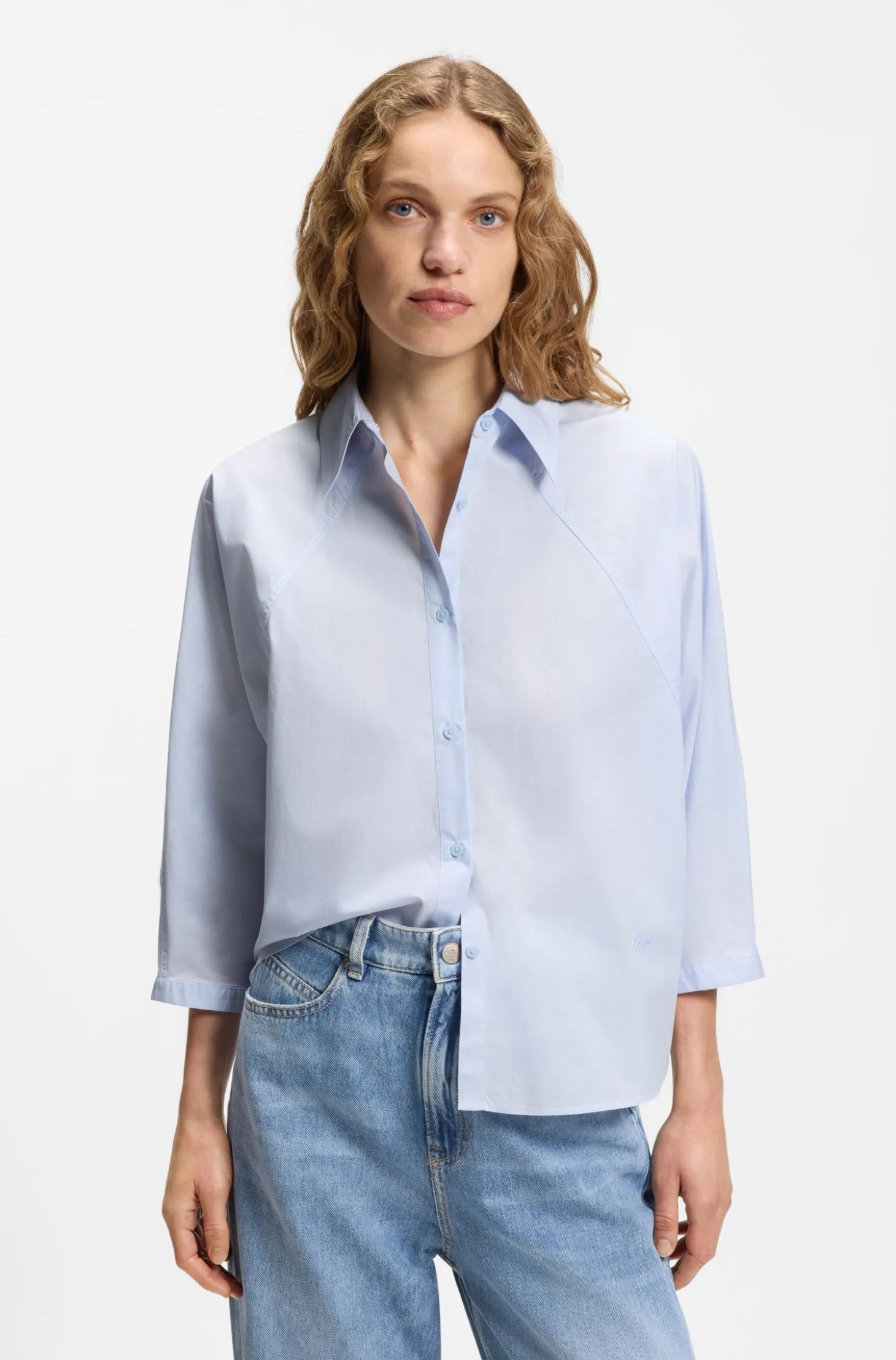 Relaxed-Fit Bluse aus Baumwoll-Popeline mit Kimonoärmeln