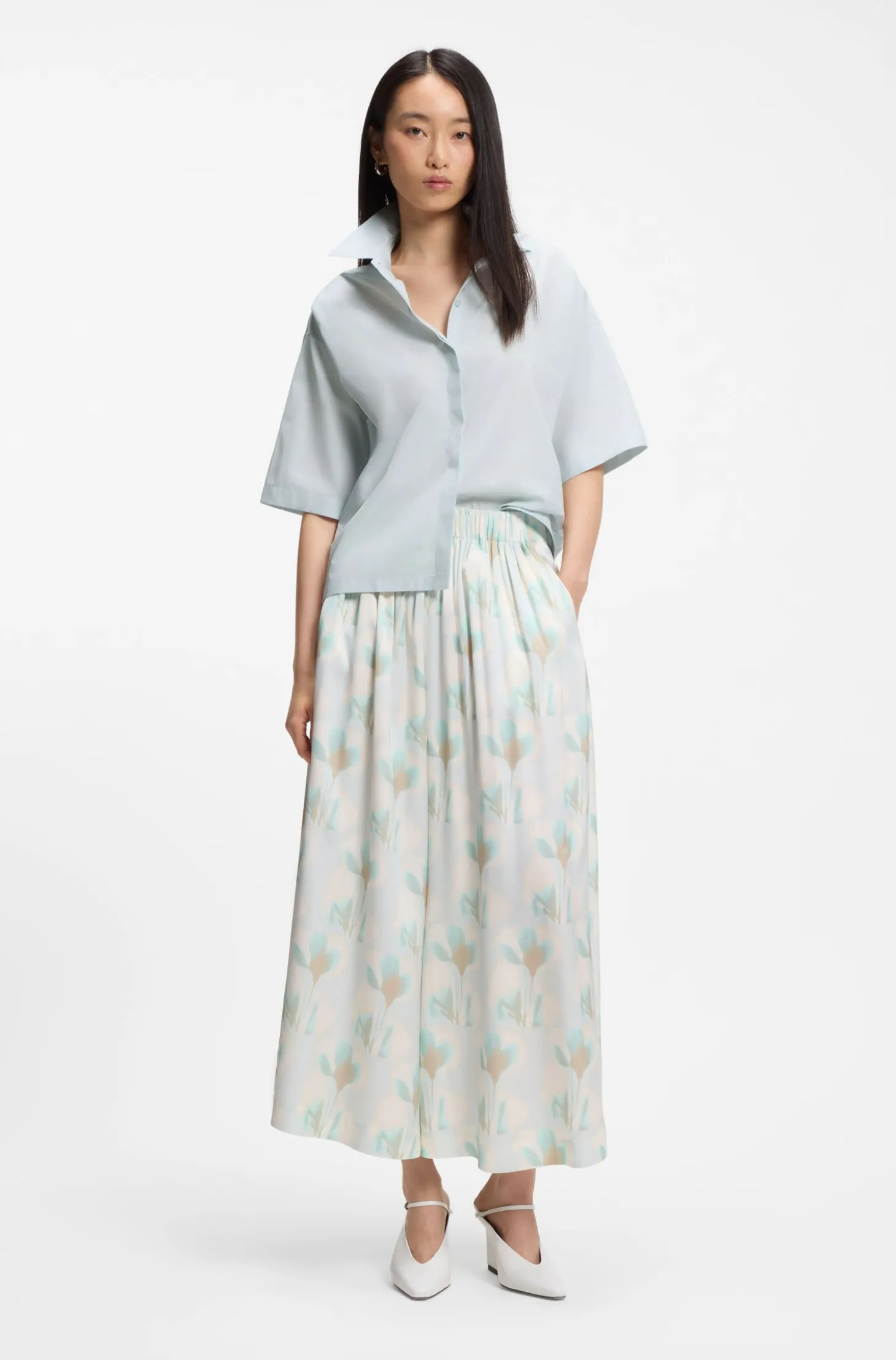 Relaxed-Fit Bluse aus Baumwoll-Popeline mit Spitzkragen