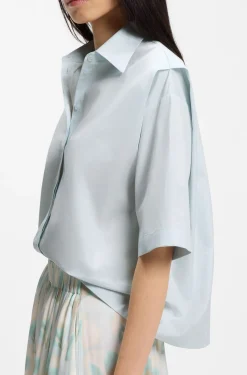 Relaxed-Fit Bluse aus Baumwoll-Popeline mit Spitzkragen