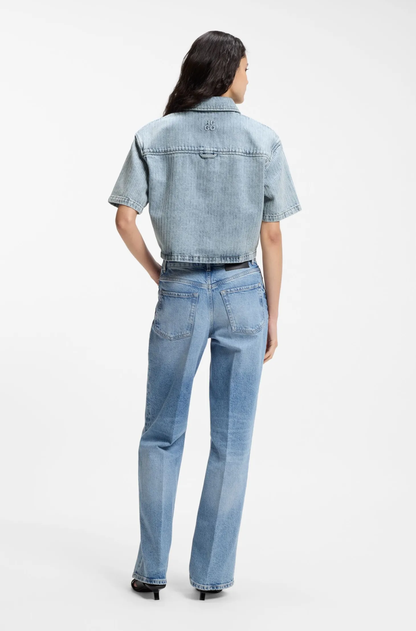 Relaxed-Fit Bluse aus gestreiftem Rigid-Denim