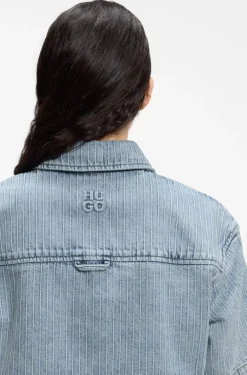 Relaxed-Fit Bluse aus gestreiftem Rigid-Denim