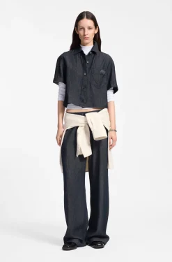Relaxed-Fit Bluse aus leichtem Denim in Cropped-Länge