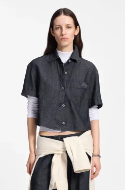 Relaxed-Fit Bluse aus leichtem Denim in Cropped-Länge