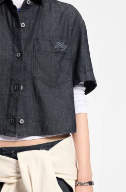 Relaxed-Fit Bluse aus leichtem Denim in Cropped-Länge