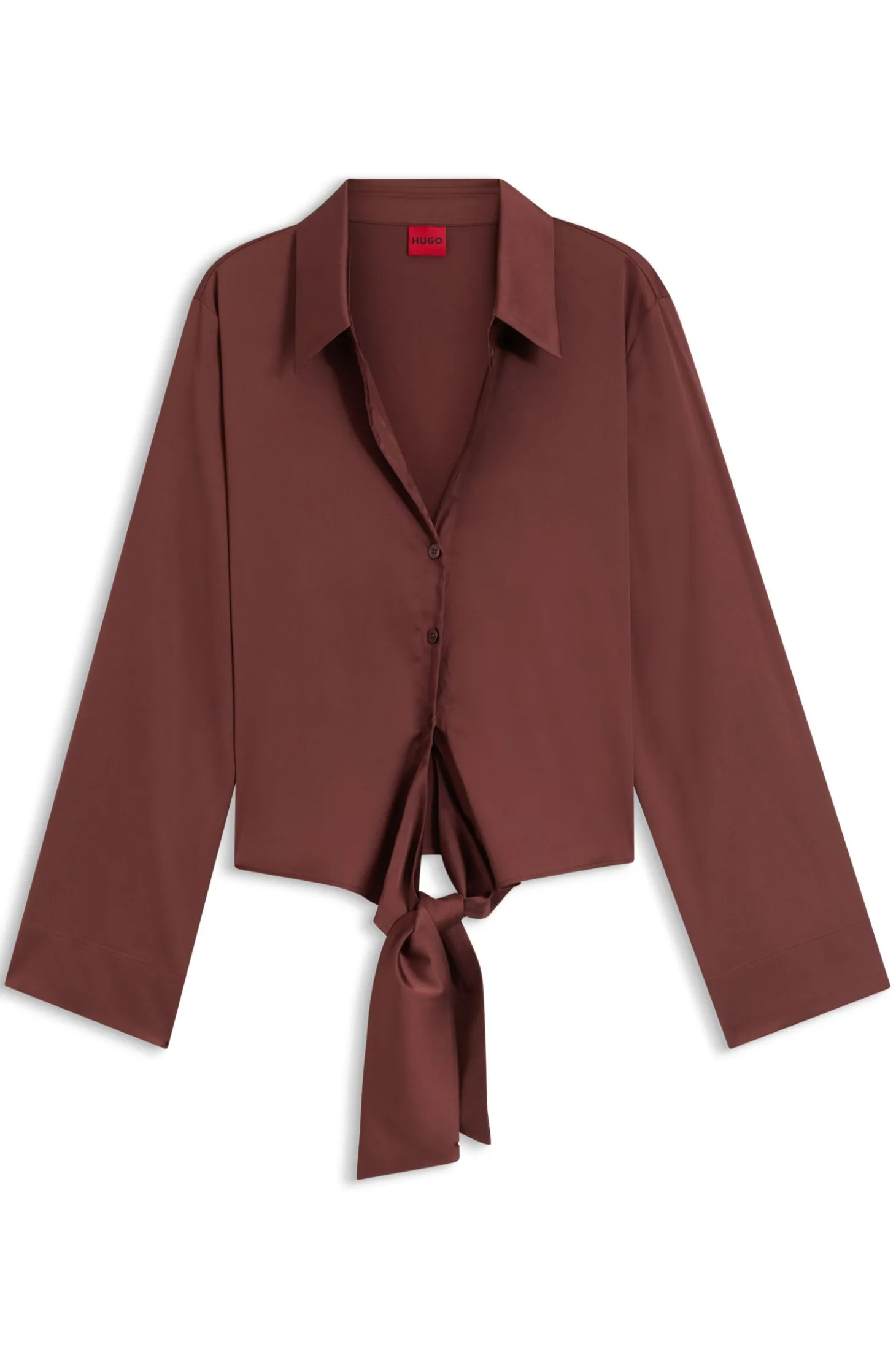 Relaxed-Fit Bluse aus Stretch-Satin mit Krawatten-Detail