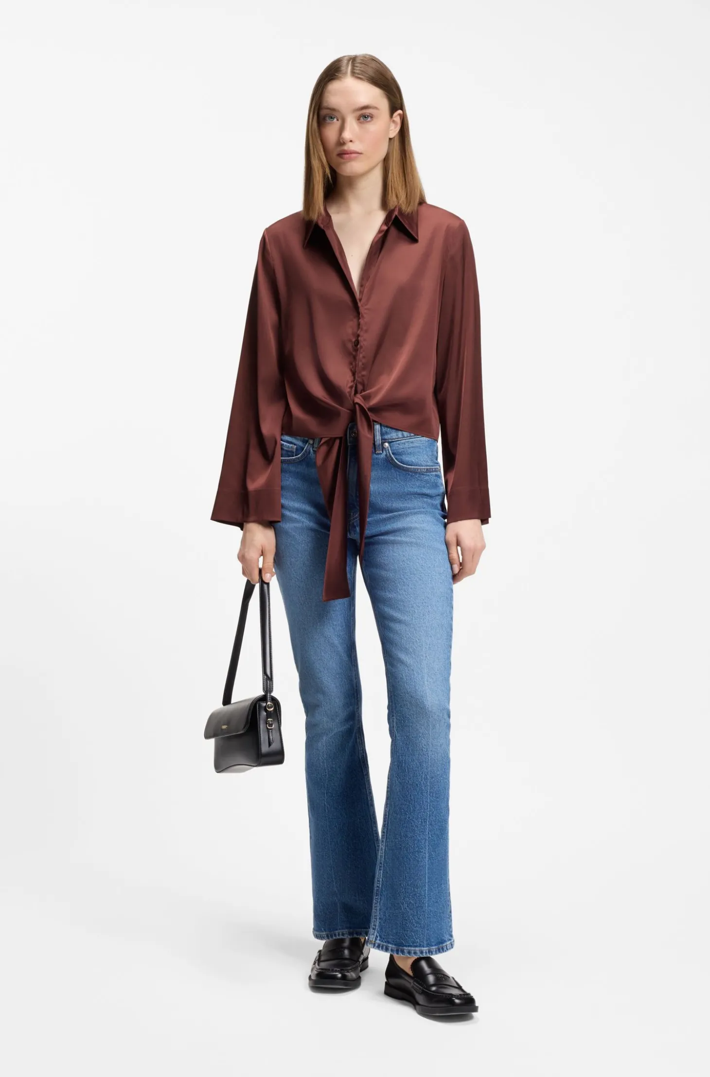 Relaxed-Fit Bluse aus Stretch-Satin mit Krawatten-Detail