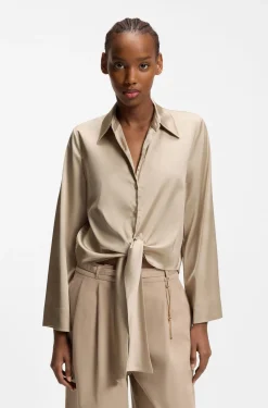 Relaxed-Fit Bluse aus Stretch-Satin mit Krawatten-Detail