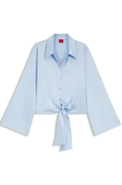 Relaxed-Fit Bluse aus Stretch-Satin mit Krawatten-Detail