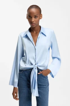 Relaxed-Fit Bluse aus Stretch-Satin mit Krawatten-Detail