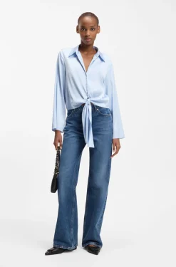 Relaxed-Fit Bluse aus Stretch-Satin mit Krawatten-Detail
