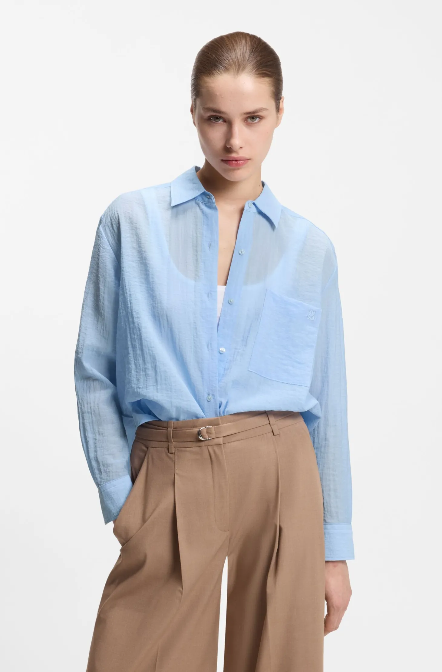 Relaxed-Fit Bluse aus transparentem strukturiertem Gewebe