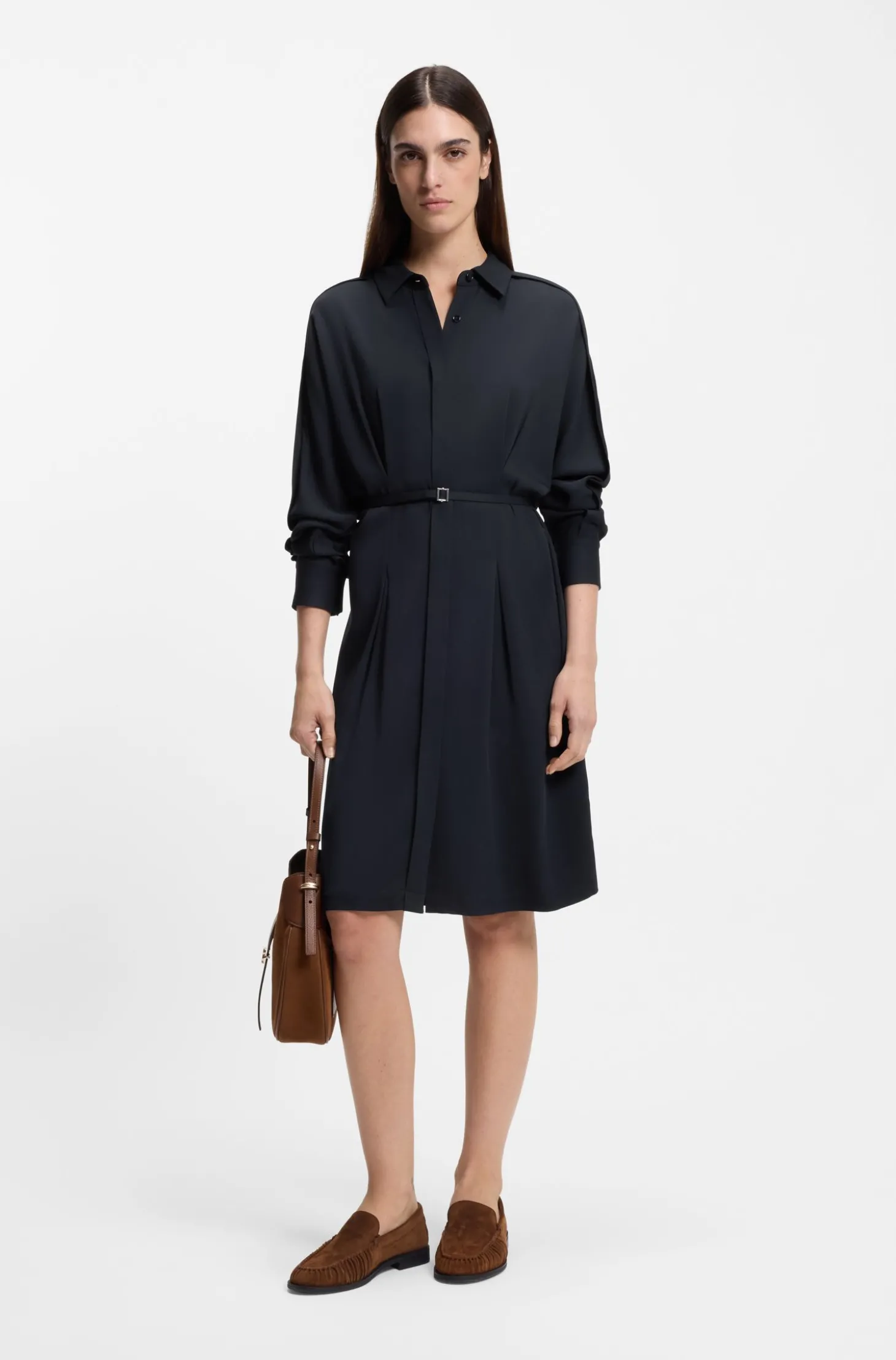 Relaxed-Fit Hemdblusenkleid mit abnehmbarem Gürtel