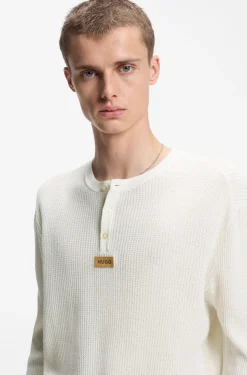 Relaxed-Fit Henley-Pullover aus Baumwolle mit Waffelstruktur