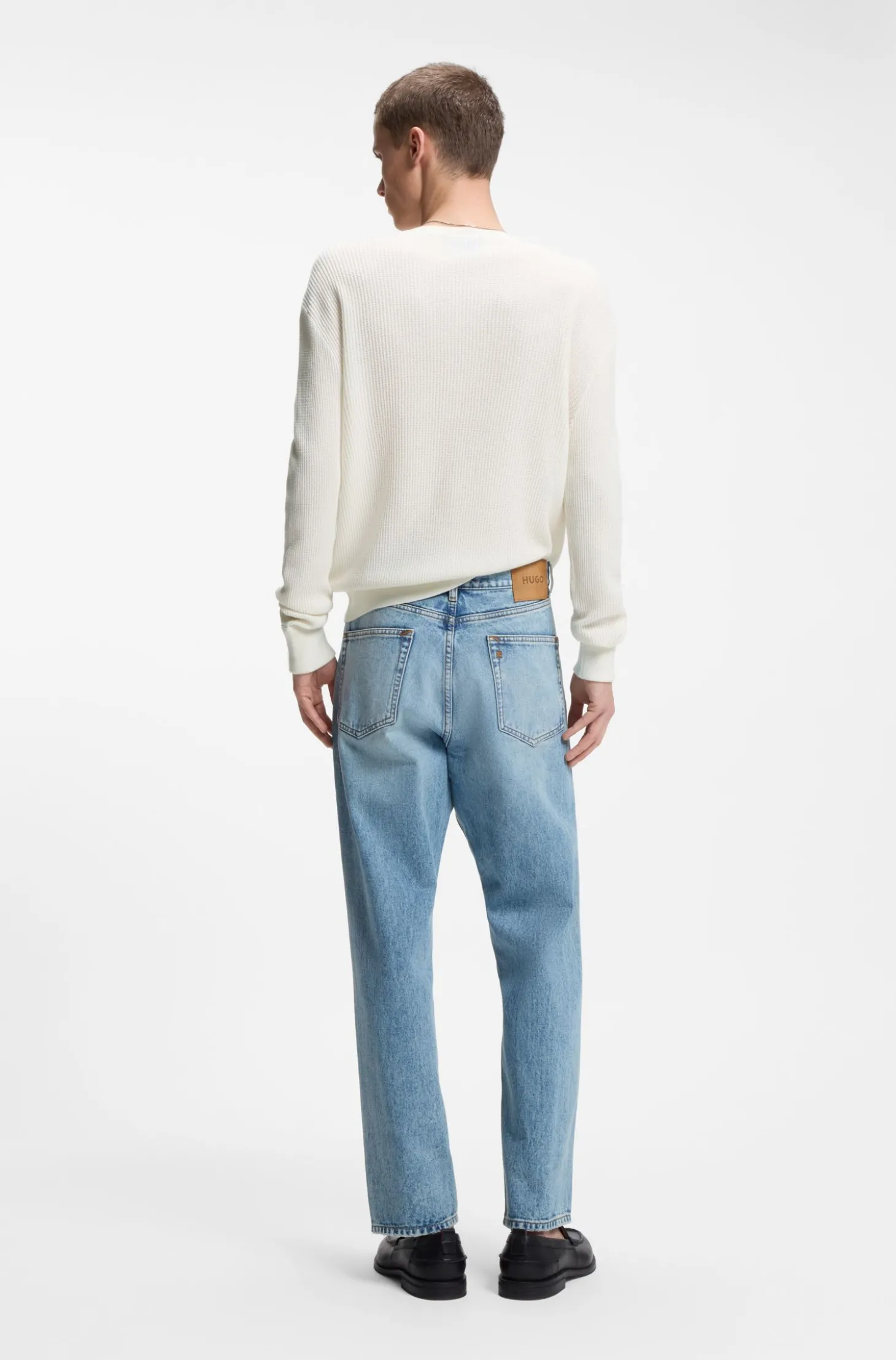 Relaxed-Fit Henley-Pullover aus Baumwolle mit Waffelstruktur